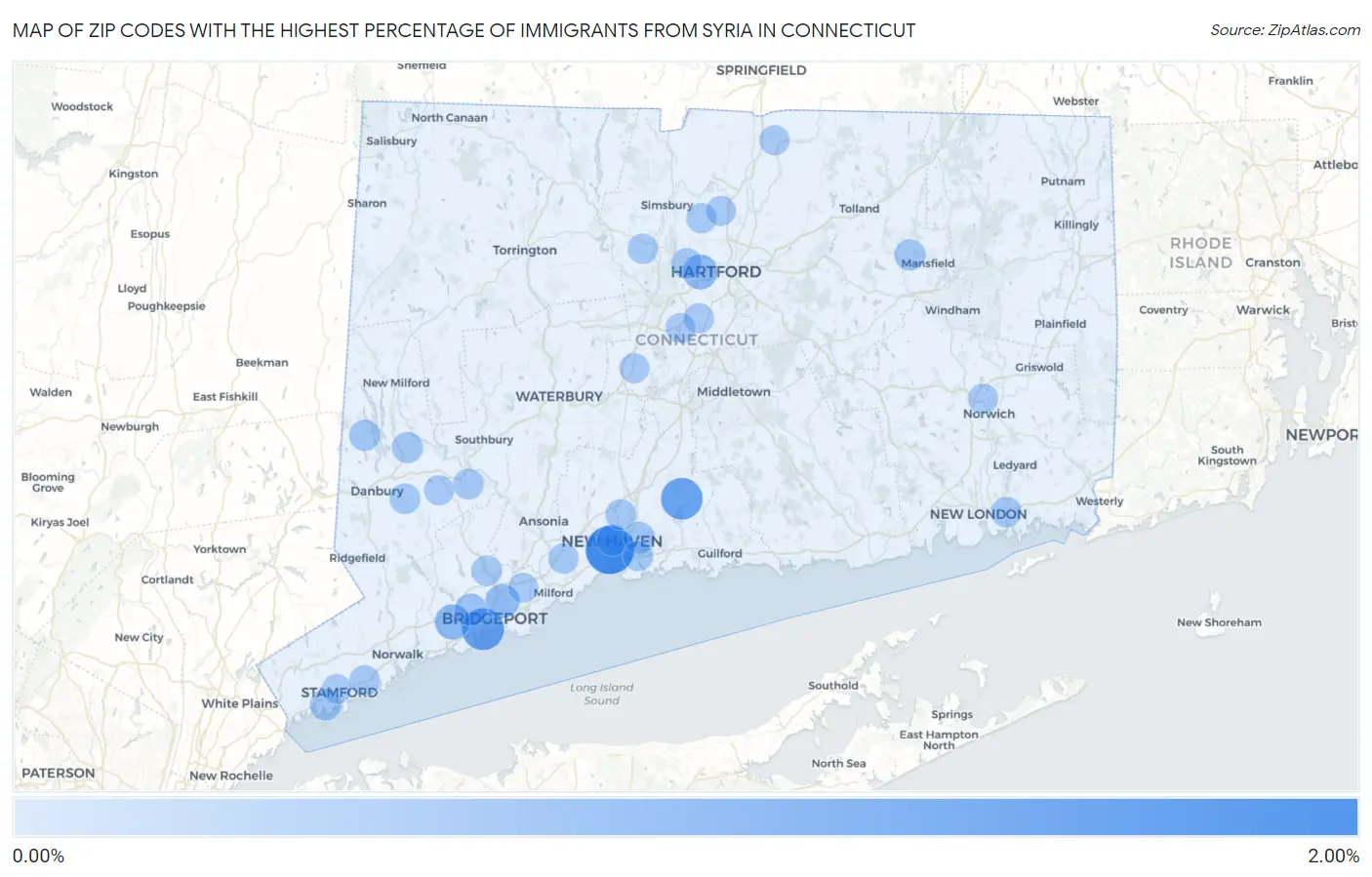 Zip Codes with the Highest Percentage of Immigrants from Syria in Connecticut Map