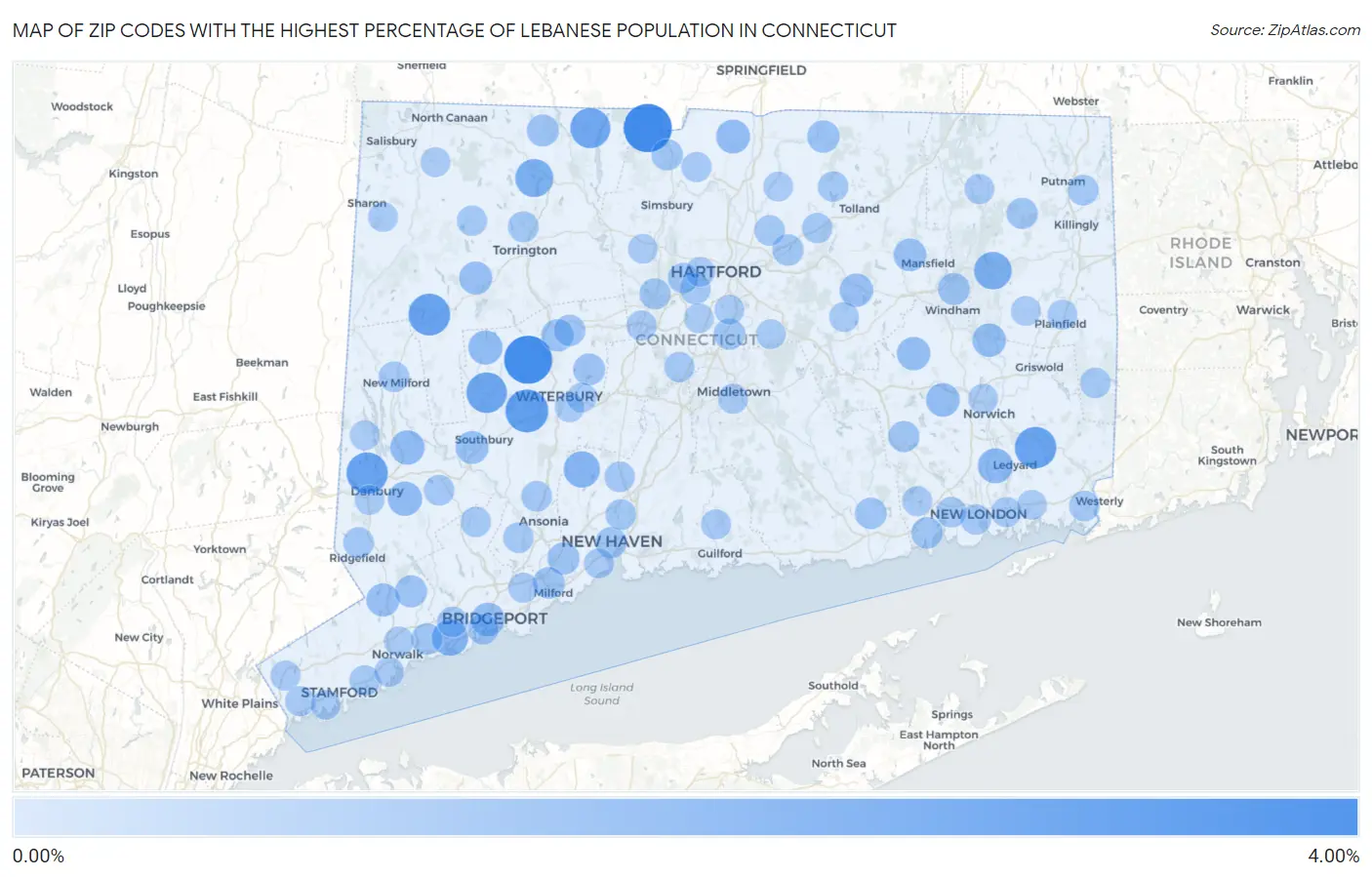 Zip Codes with the Highest Percentage of Lebanese Population in Connecticut Map