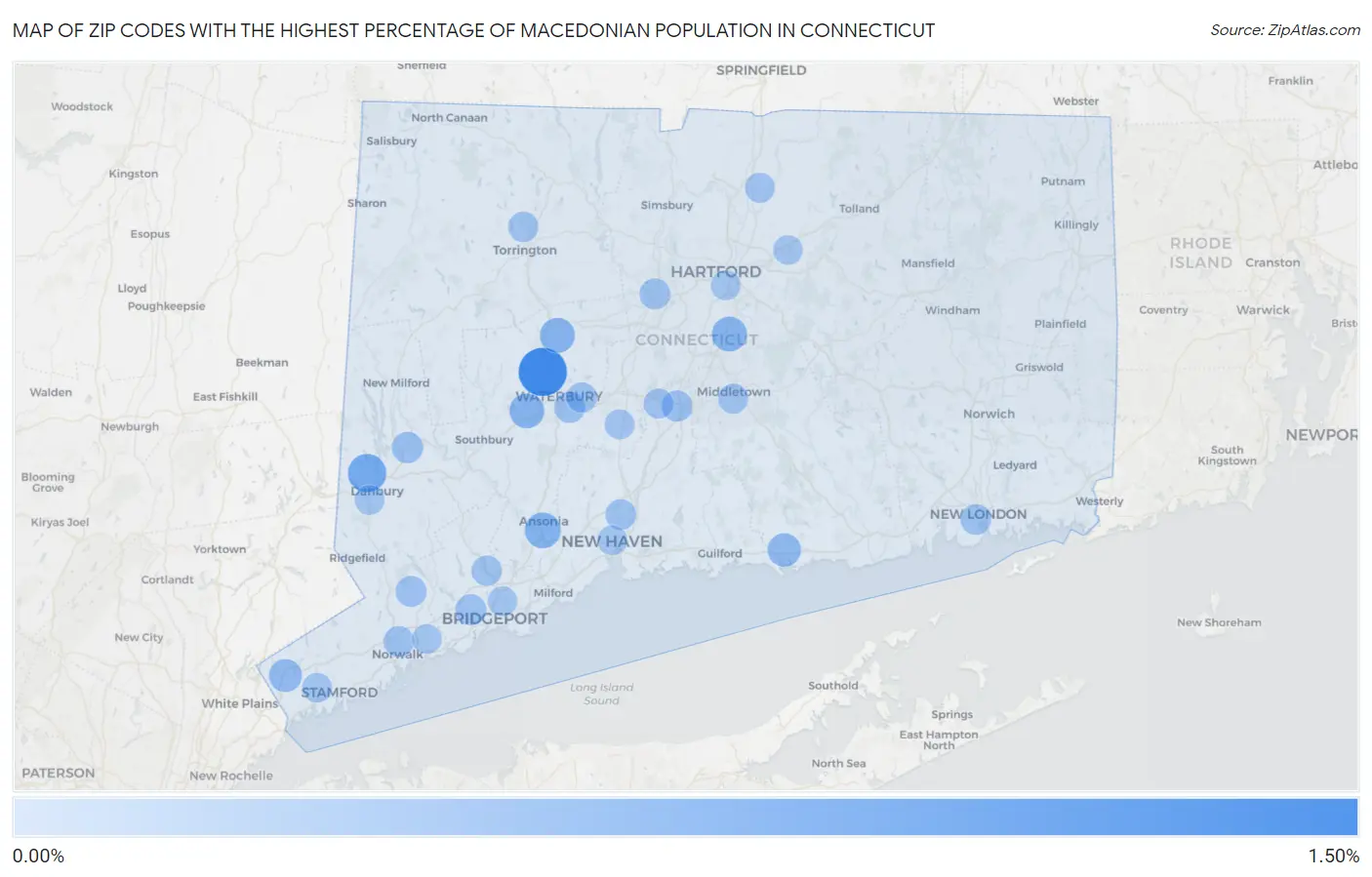 Zip Codes with the Highest Percentage of Macedonian Population in Connecticut Map