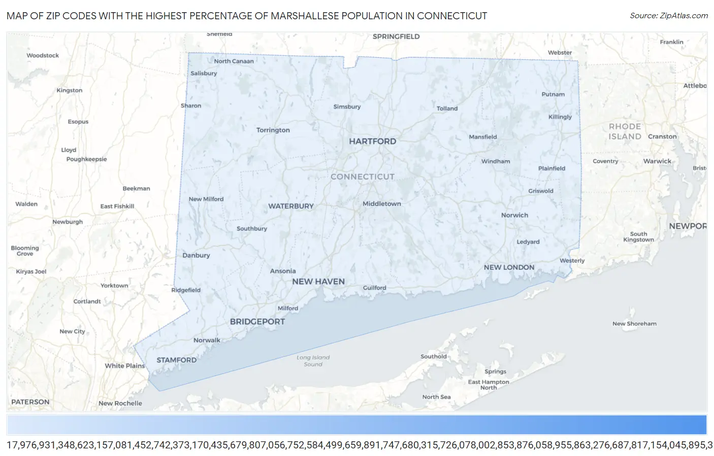 Zip Codes with the Highest Percentage of Marshallese Population in Connecticut Map