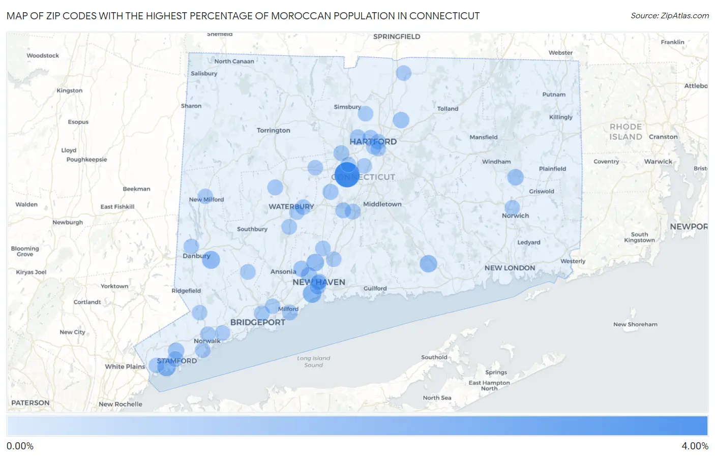 Zip Codes with the Highest Percentage of Moroccan Population in Connecticut Map