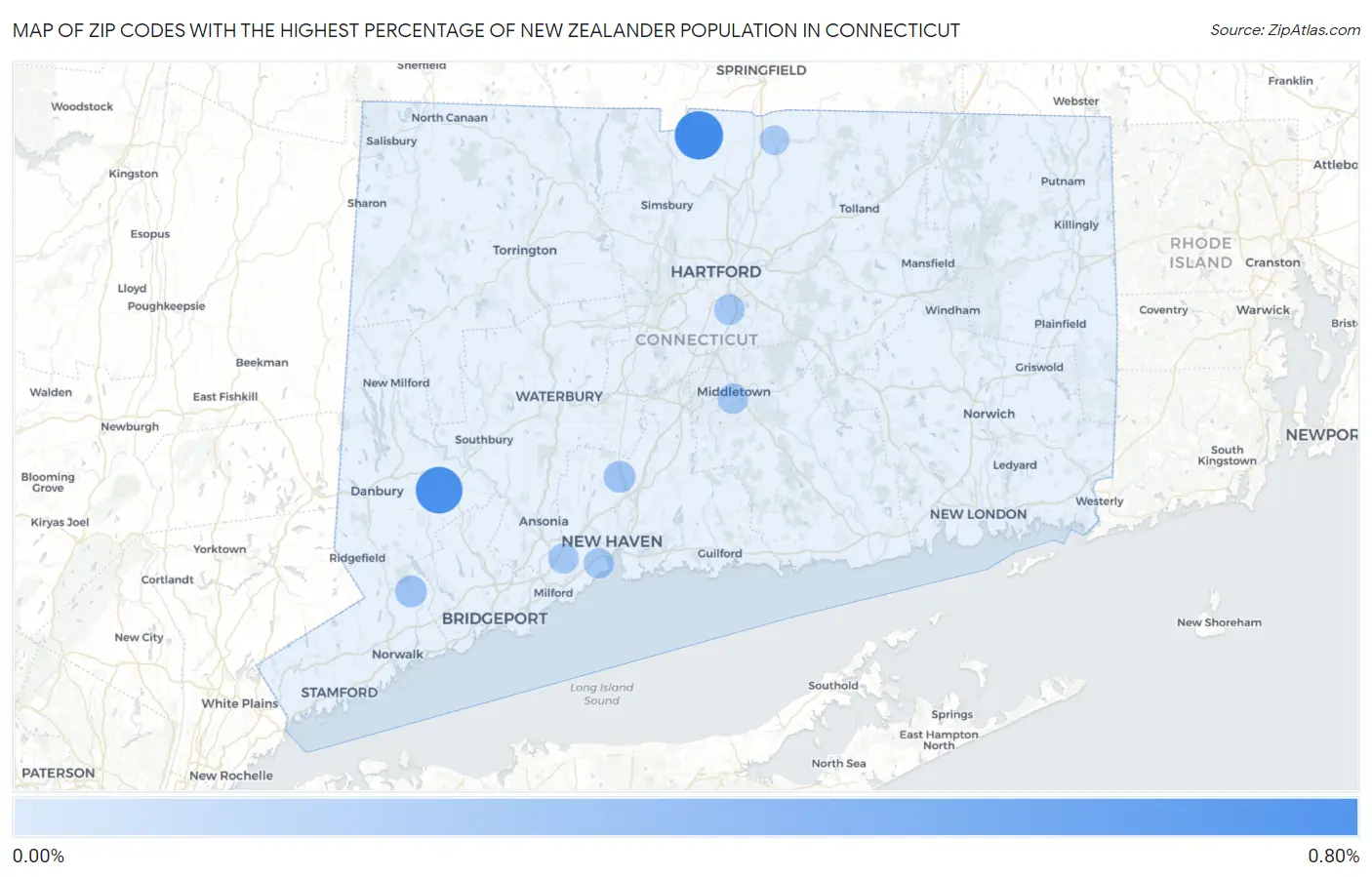 Zip Codes with the Highest Percentage of New Zealander Population in Connecticut Map