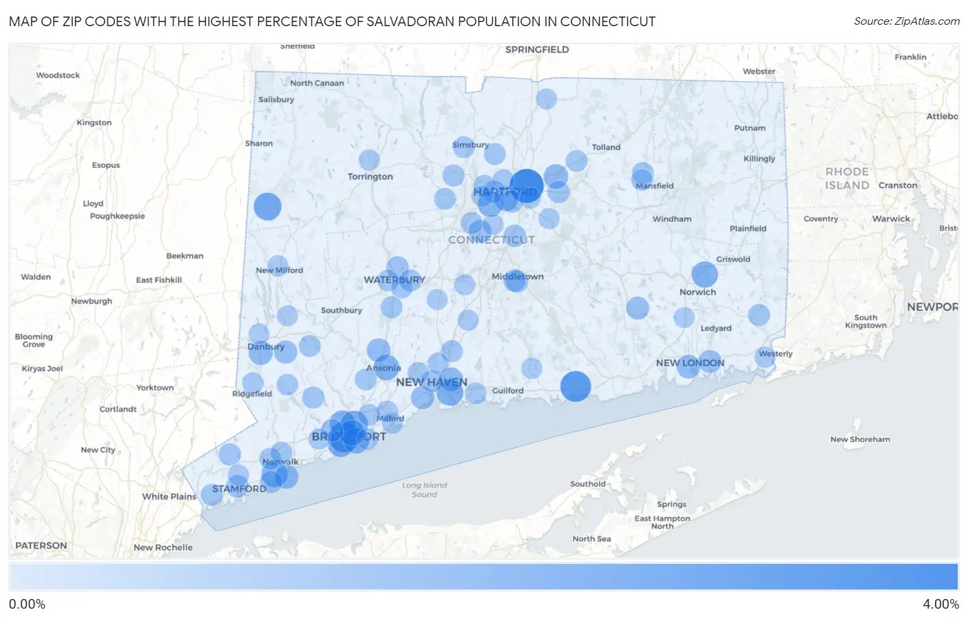 Zip Codes with the Highest Percentage of Salvadoran Population in Connecticut Map