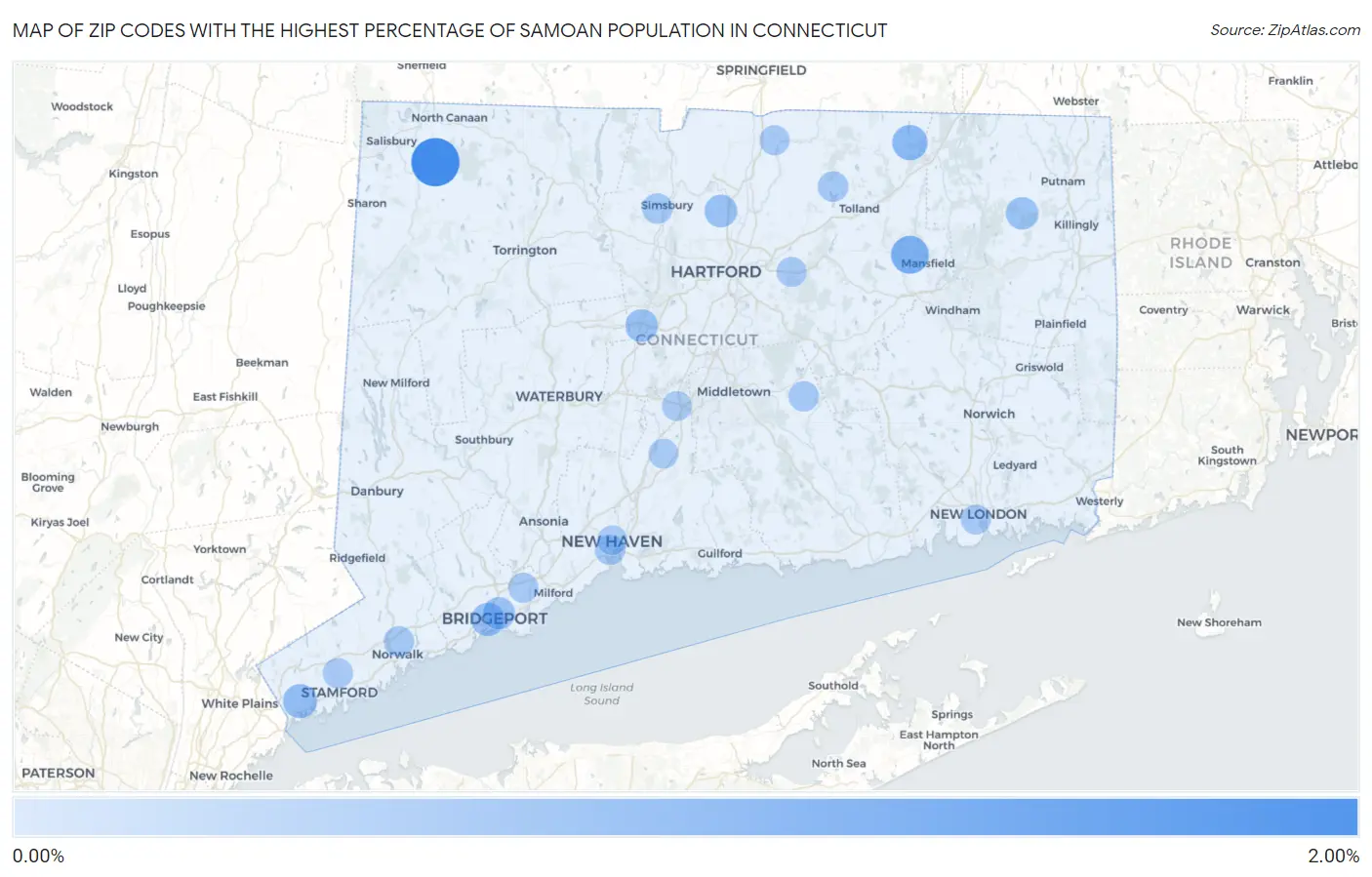 Zip Codes with the Highest Percentage of Samoan Population in Connecticut Map