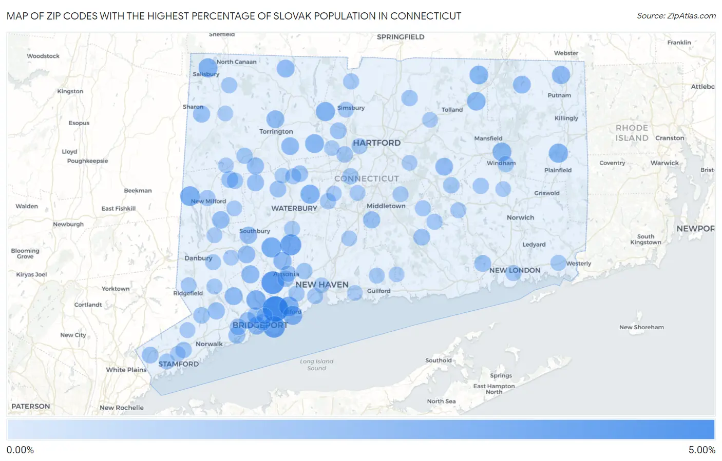 Zip Codes with the Highest Percentage of Slovak Population in Connecticut Map