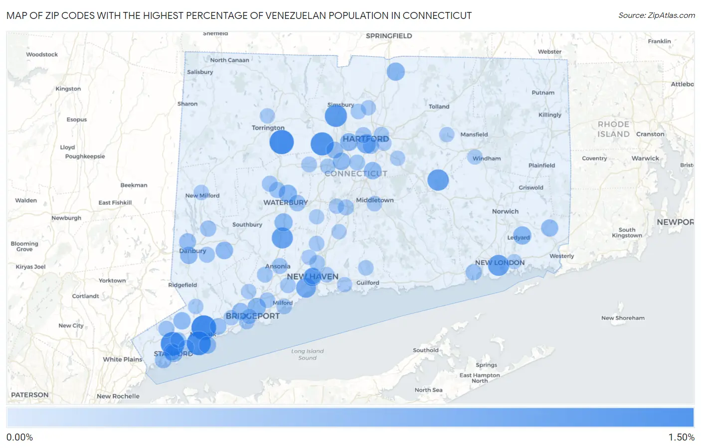 Zip Codes with the Highest Percentage of Venezuelan Population in Connecticut Map