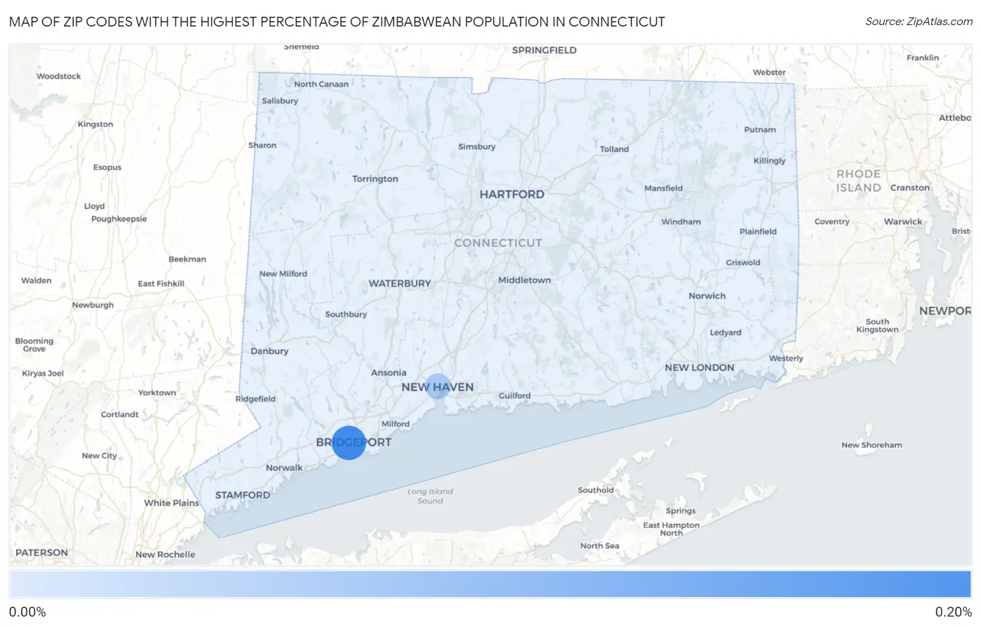 Zip Codes with the Highest Percentage of Zimbabwean Population in Connecticut Map