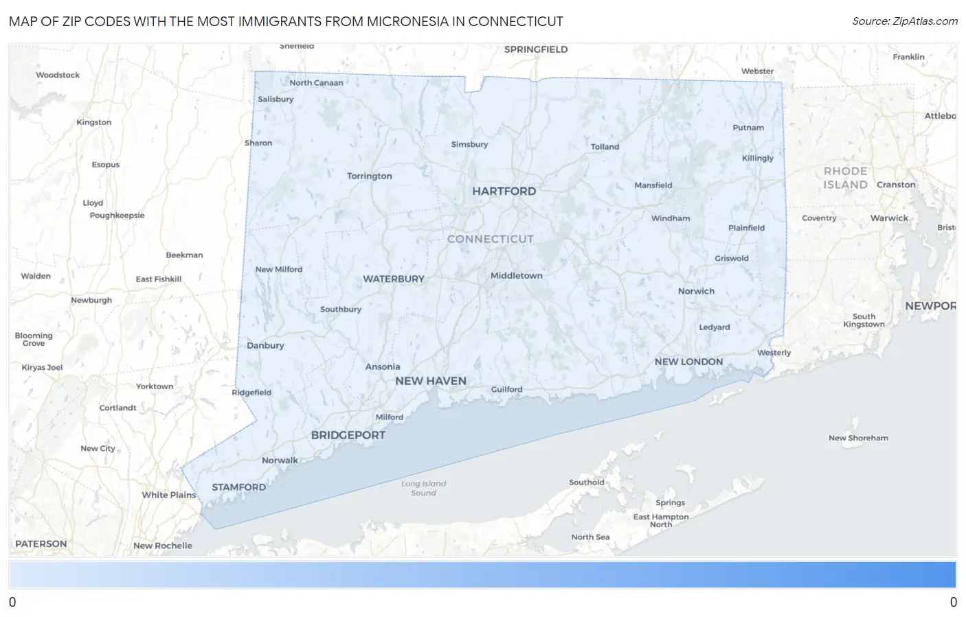 Zip Codes with the Most Immigrants from Micronesia in Connecticut Map