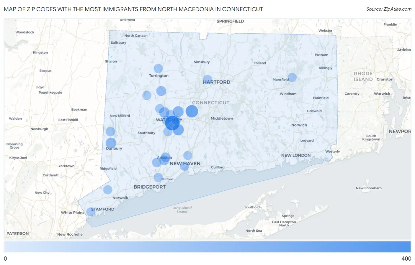 Zip Codes with the Most Immigrants from North Macedonia in Connecticut Map