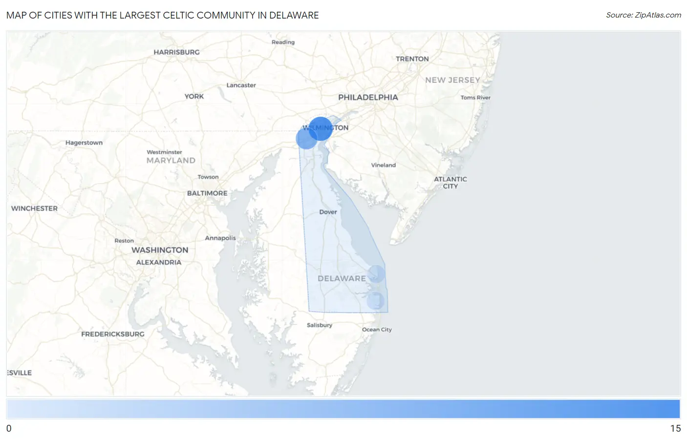 Cities with the Largest Celtic Community in Delaware Map