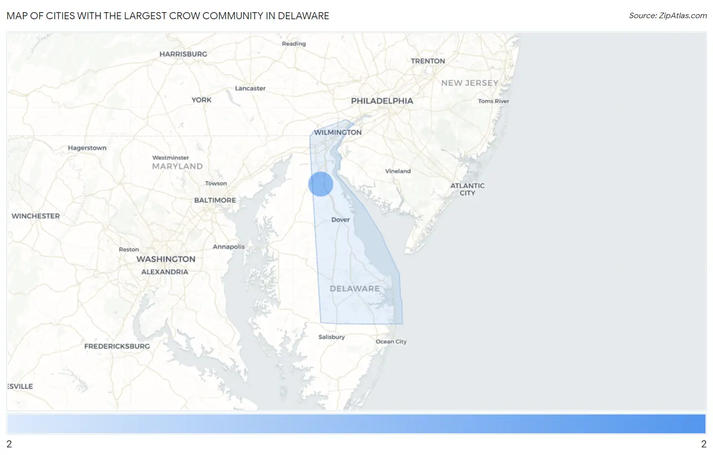 Cities with the Largest Crow Community in Delaware Map