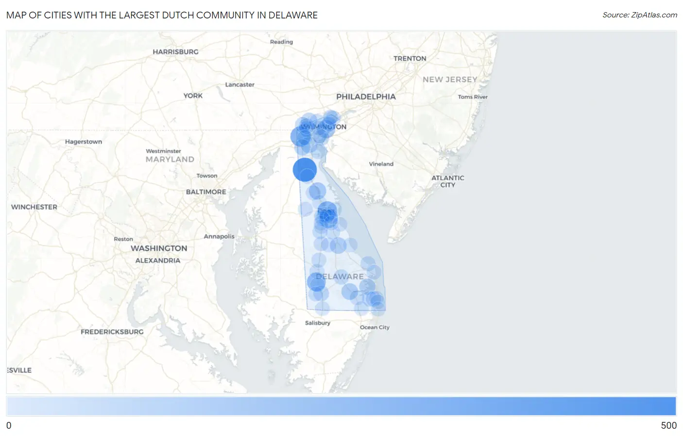 Cities with the Largest Dutch Community in Delaware Map