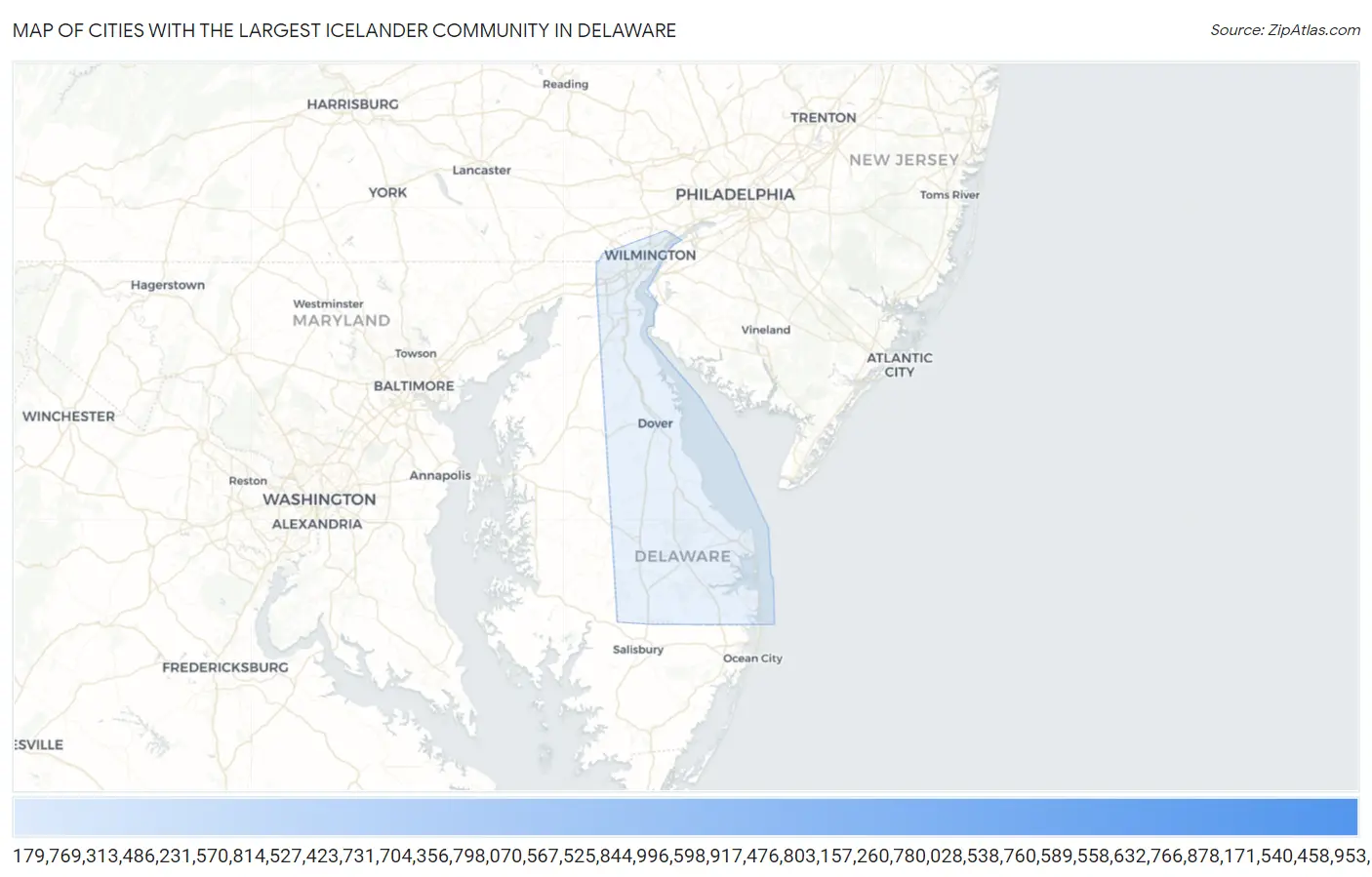 Cities with the Largest Icelander Community in Delaware Map