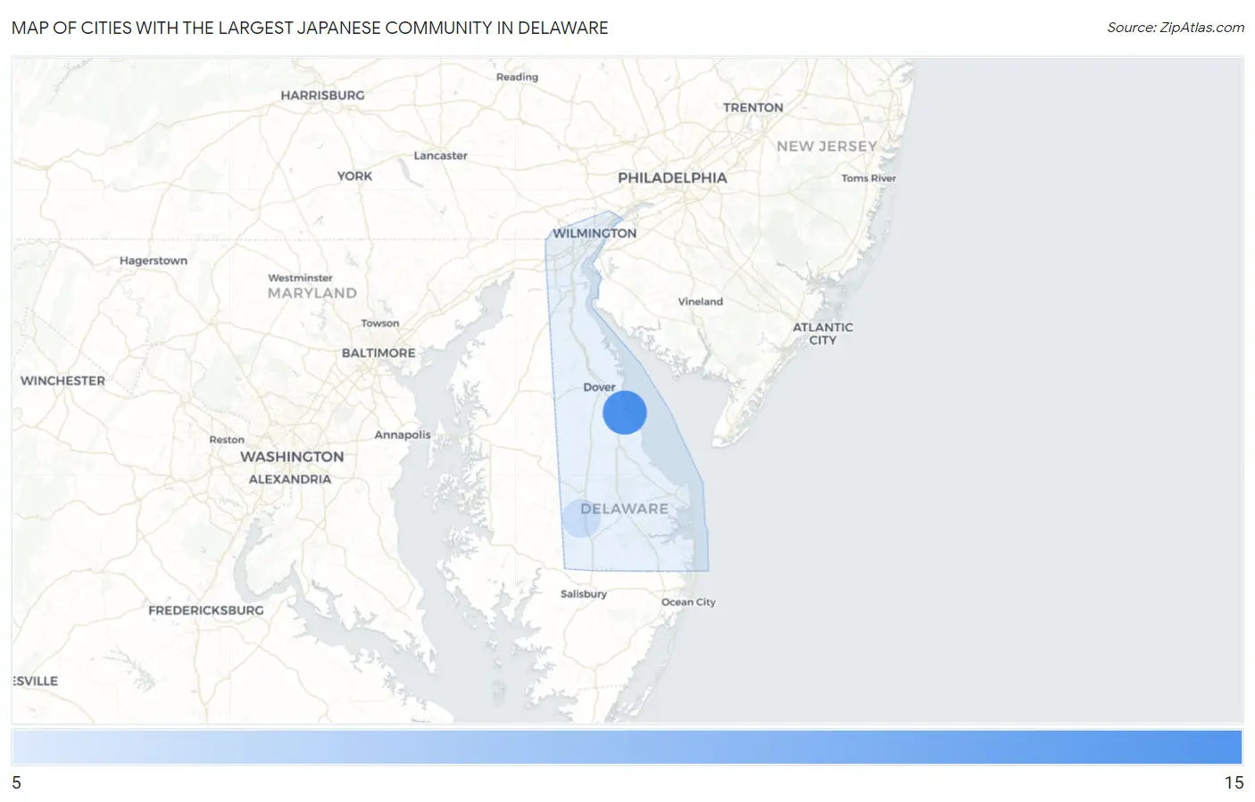 Cities with the Largest Japanese Community in Delaware Map
