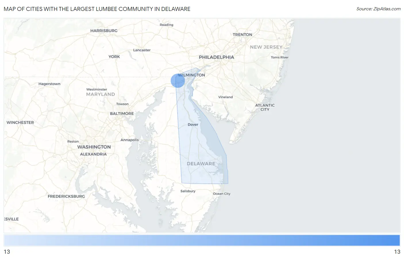 Cities with the Largest Lumbee Community in Delaware Map