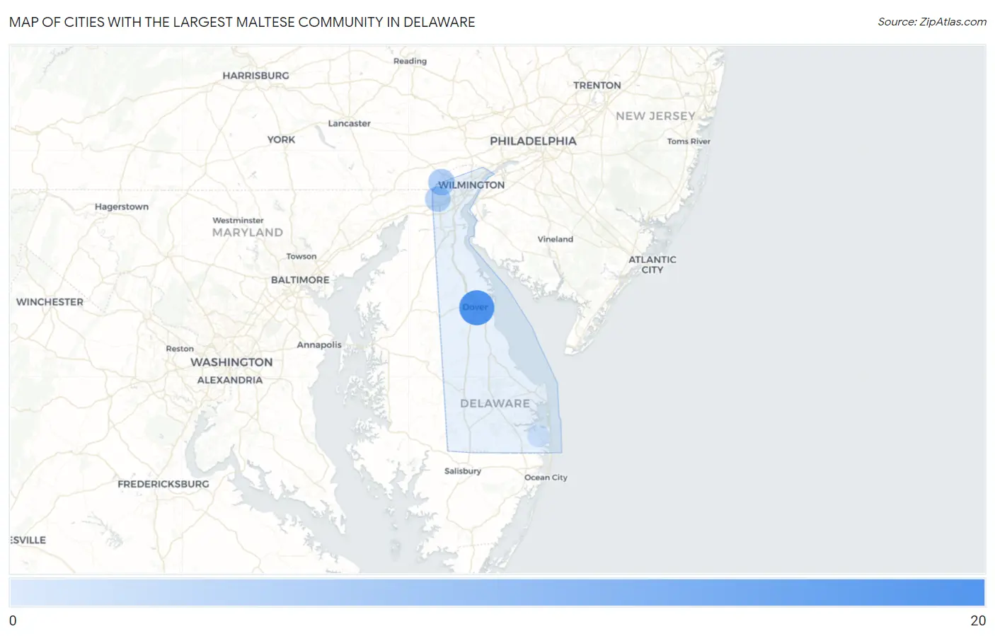 Cities with the Largest Maltese Community in Delaware Map