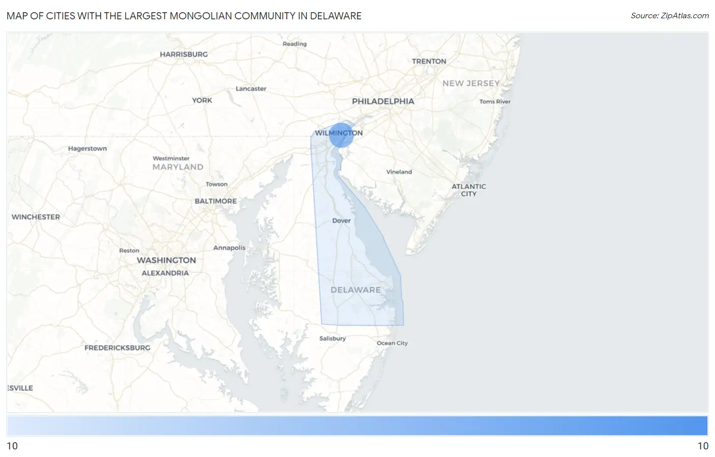 Cities with the Largest Mongolian Community in Delaware Map