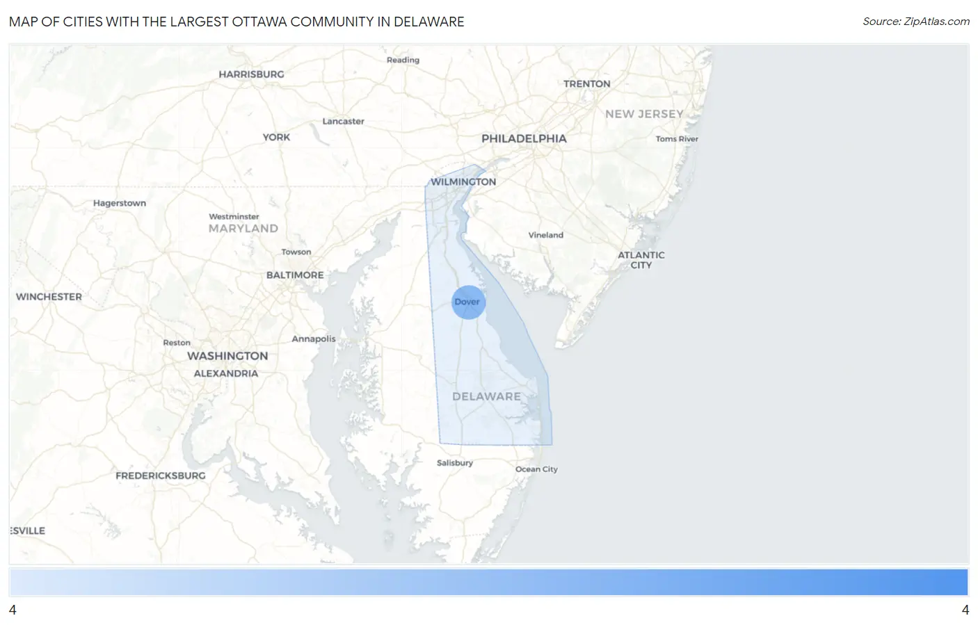 Cities with the Largest Ottawa Community in Delaware Map