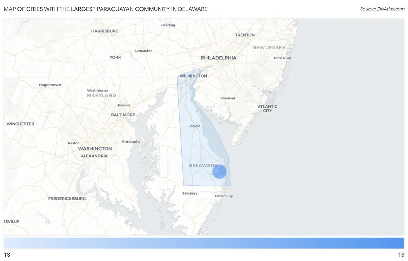 Cities with the Largest Paraguayan Community in Delaware Map