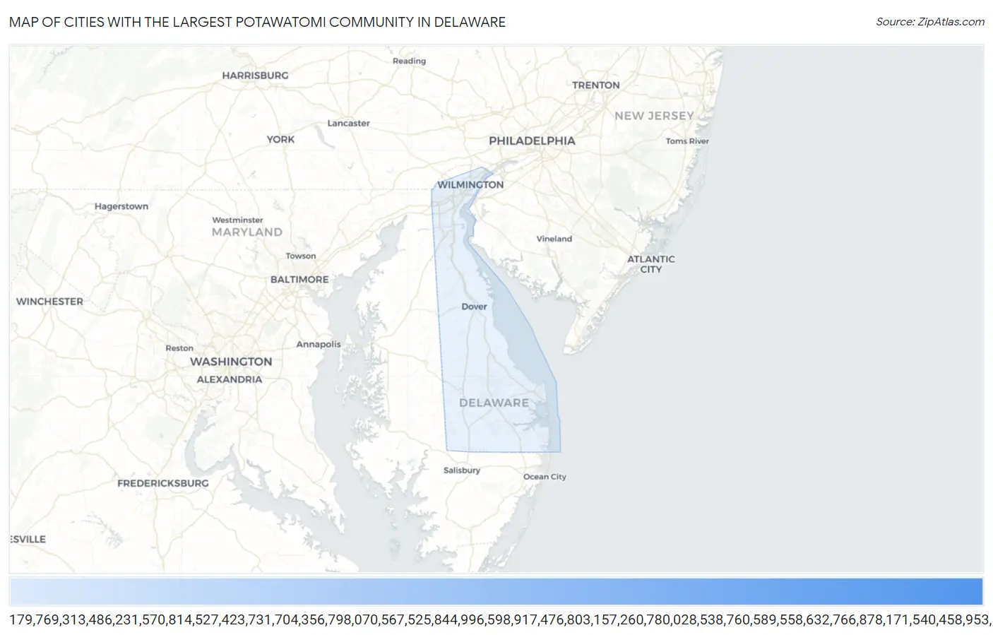 Cities with the Largest Potawatomi Community in Delaware Map