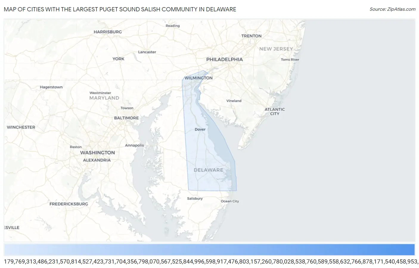 Cities with the Largest Puget Sound Salish Community in Delaware Map