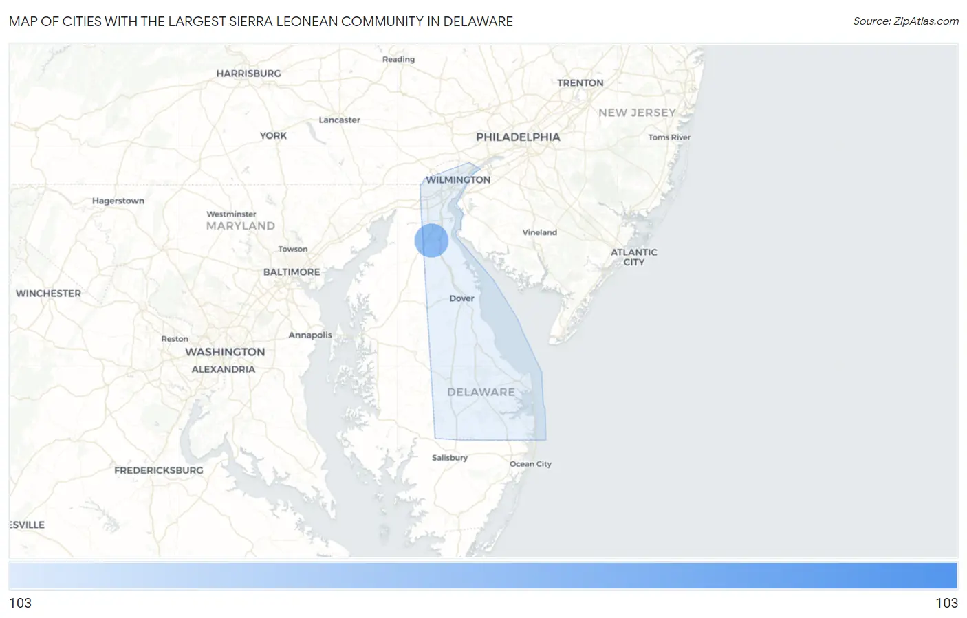 Cities with the Largest Sierra Leonean Community in Delaware Map