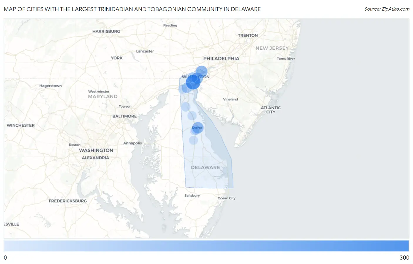 Cities with the Largest Trinidadian and Tobagonian Community in Delaware Map