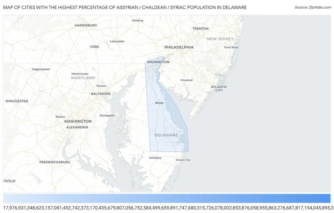 Cities with the Highest Percentage of Assyrian / Chaldean / Syriac Population in Delaware Map