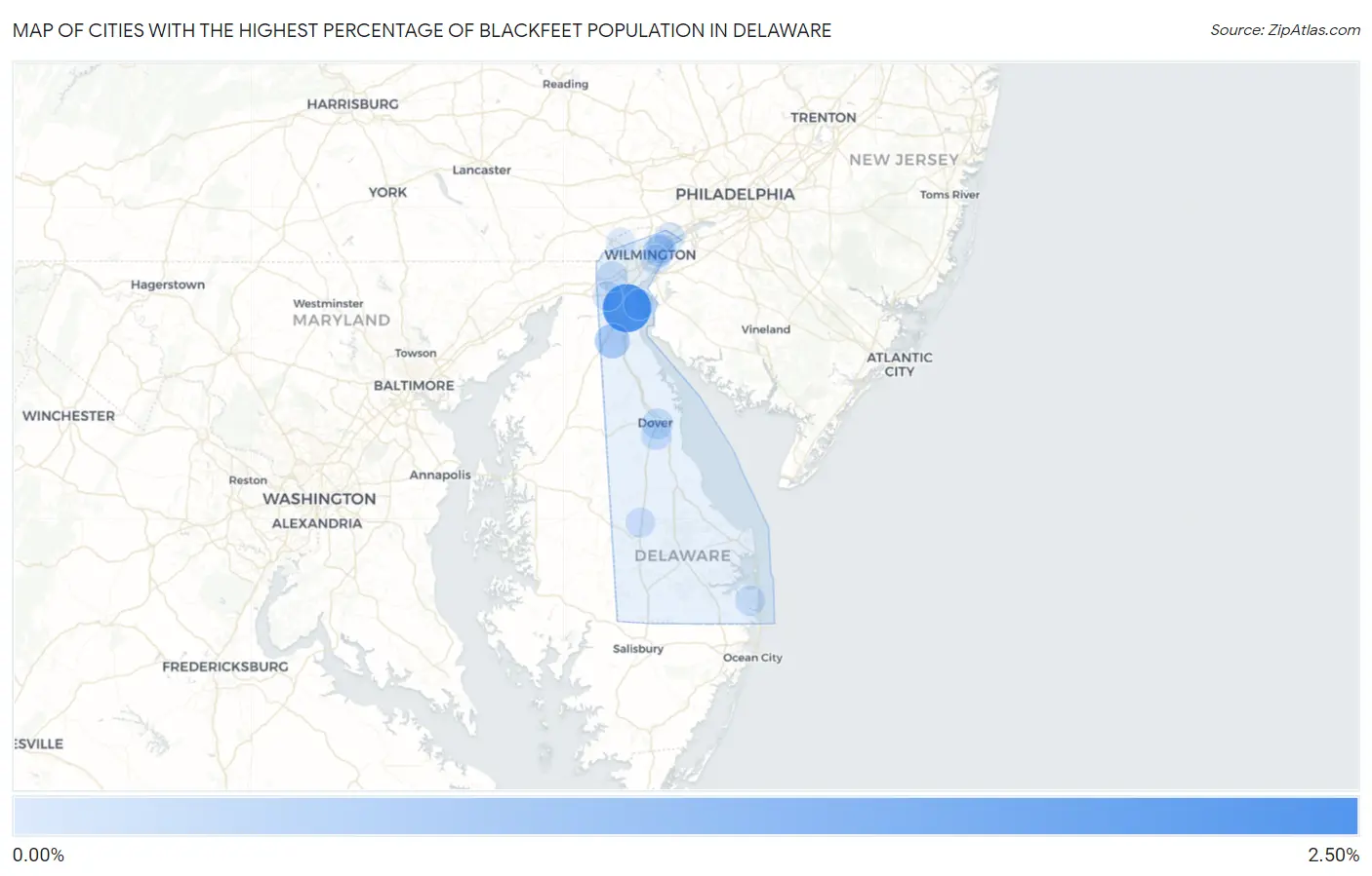 Cities with the Highest Percentage of Blackfeet Population in Delaware Map