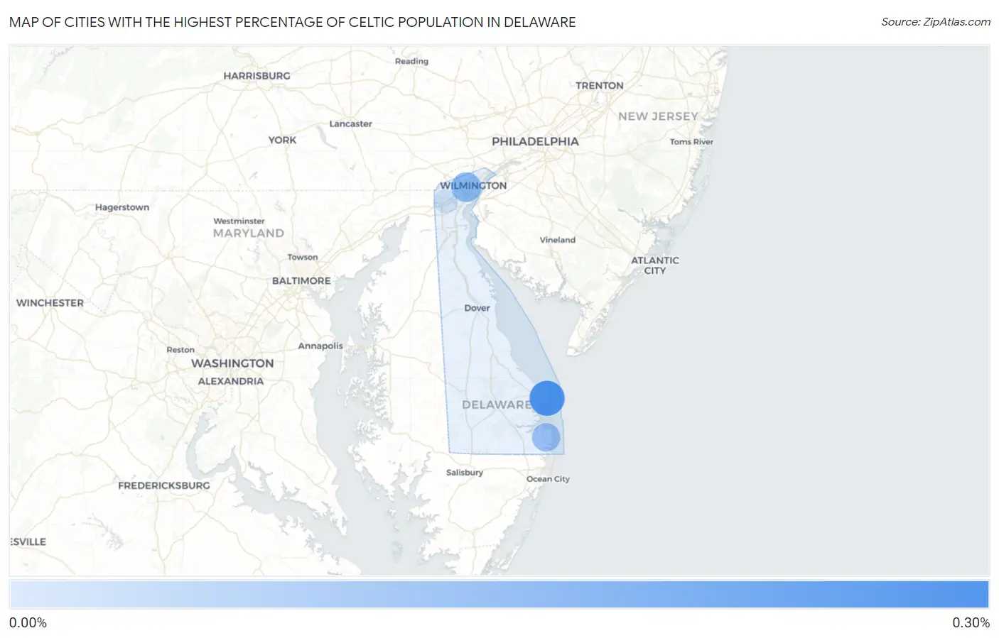 Cities with the Highest Percentage of Celtic Population in Delaware Map