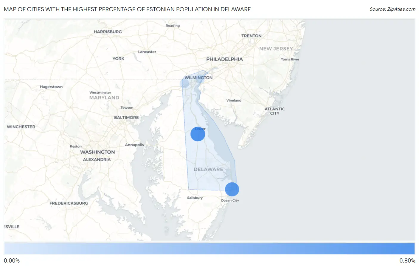 Cities with the Highest Percentage of Estonian Population in Delaware Map