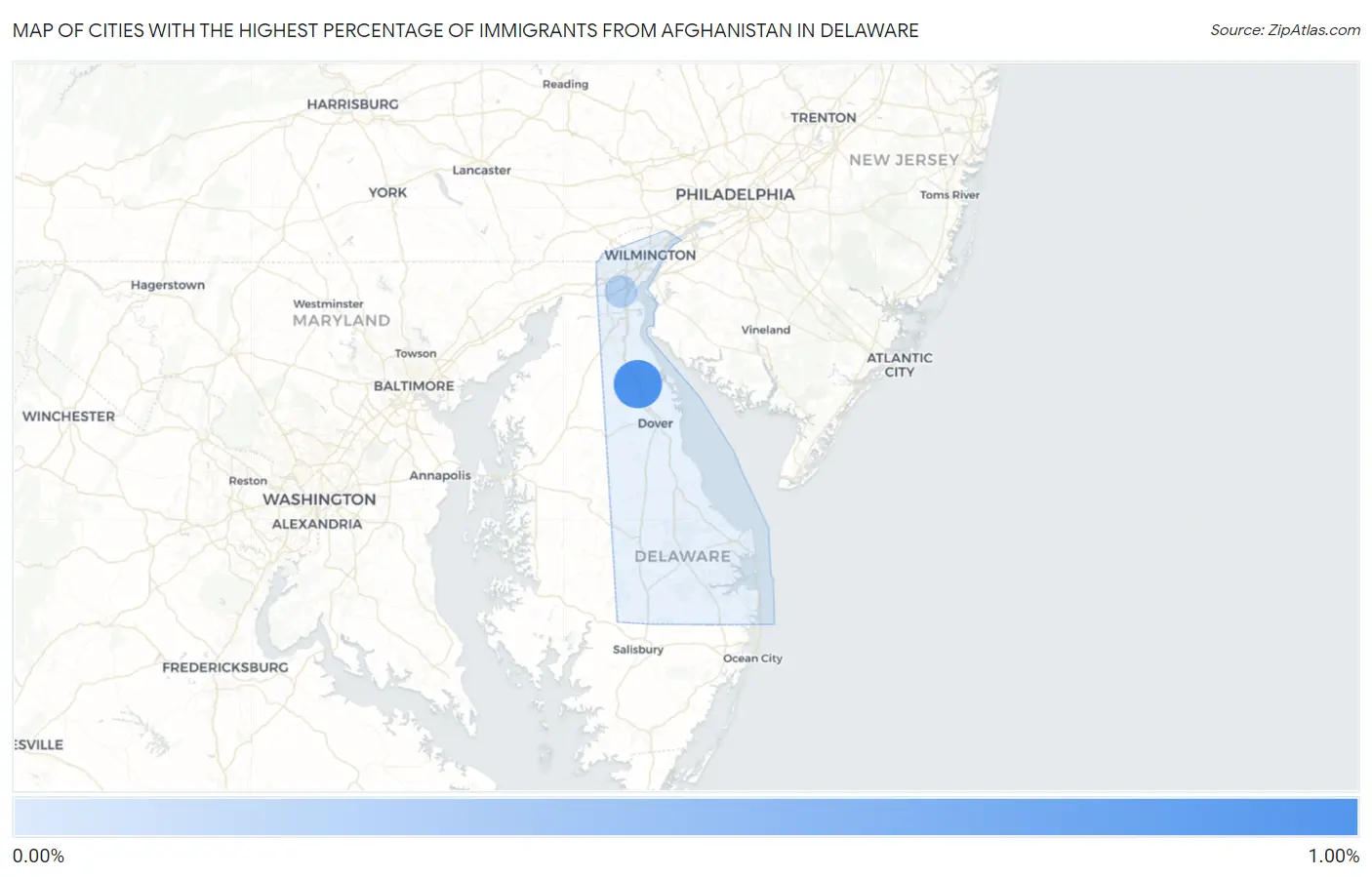 Cities with the Highest Percentage of Immigrants from Afghanistan in Delaware Map