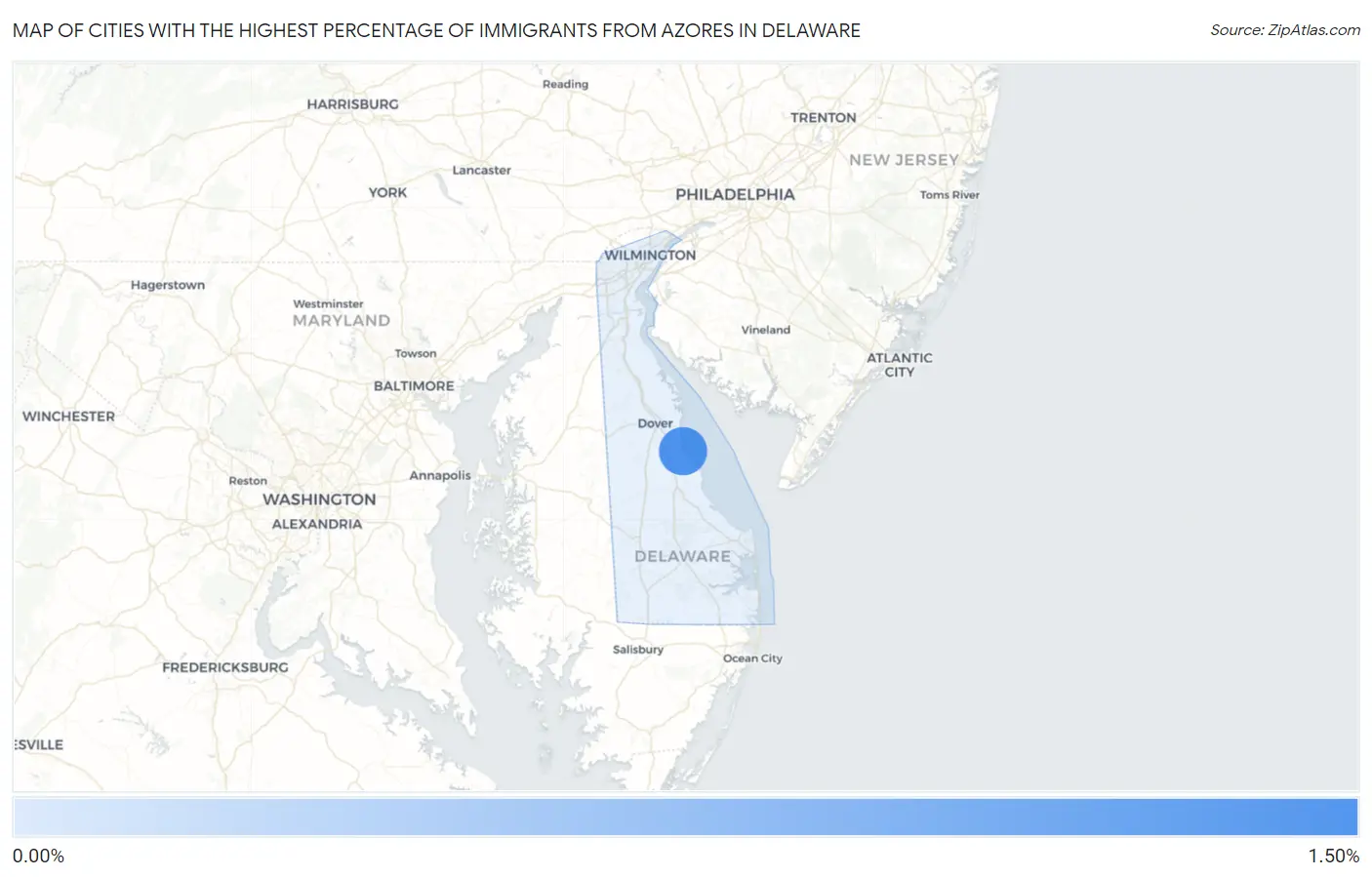 Cities with the Highest Percentage of Immigrants from Azores in Delaware Map