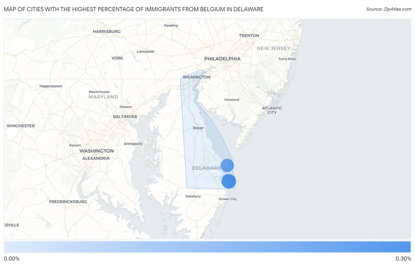 Cities with the Highest Percentage of Immigrants from Belgium in Delaware Map