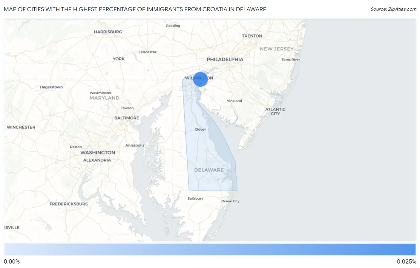 Cities with the Highest Percentage of Immigrants from Croatia in Delaware Map