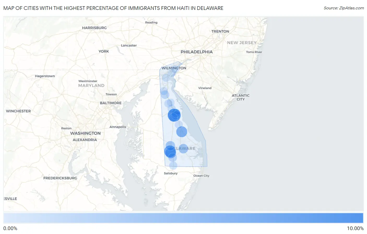Cities with the Highest Percentage of Immigrants from Haiti in Delaware Map