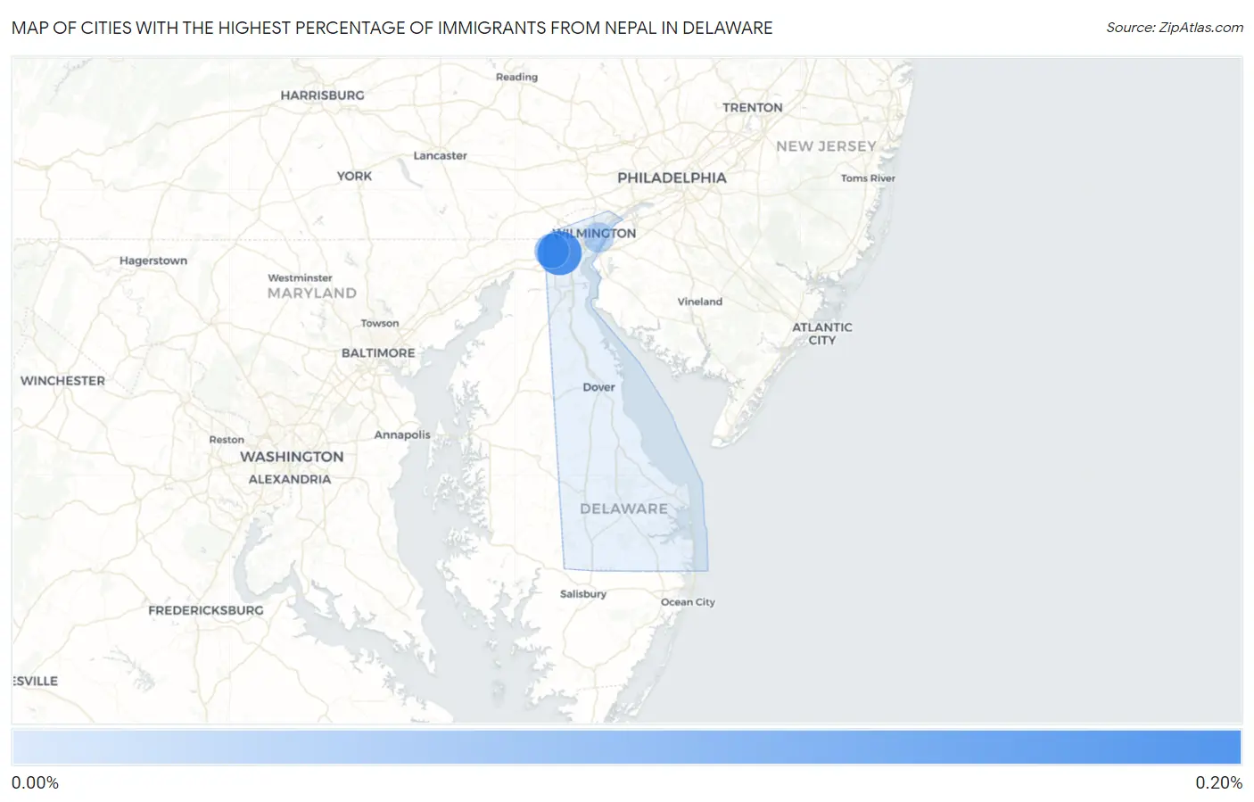 Cities with the Highest Percentage of Immigrants from Nepal in Delaware Map