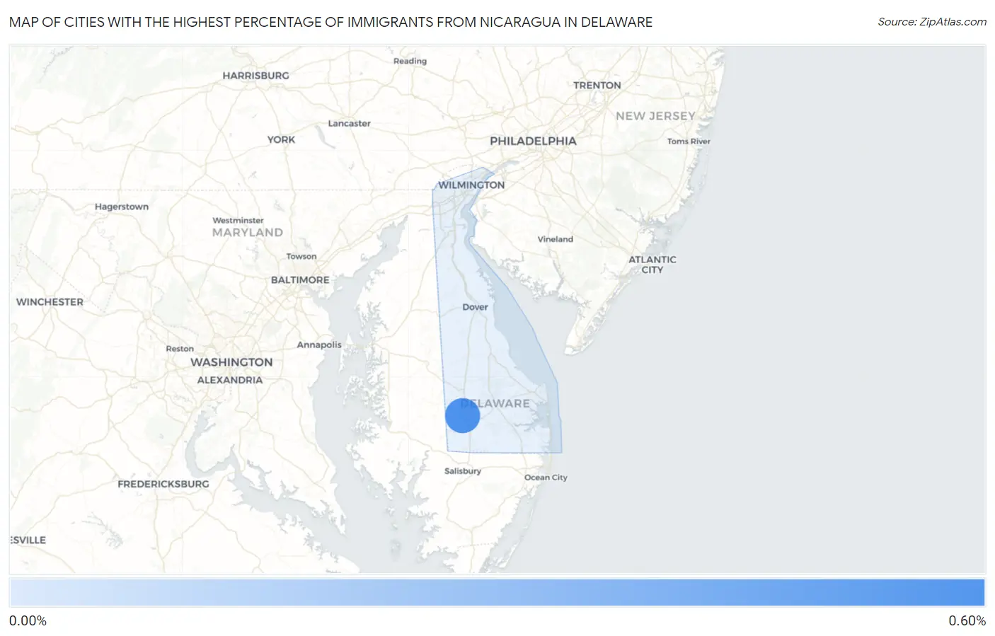 Cities with the Highest Percentage of Immigrants from Nicaragua in Delaware Map