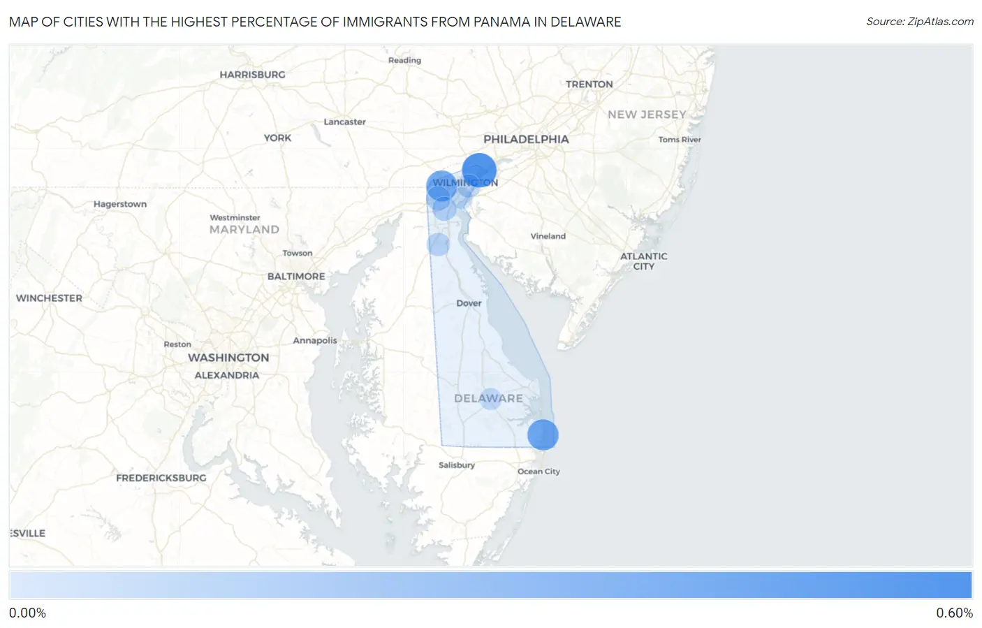 Cities with the Highest Percentage of Immigrants from Panama in Delaware Map