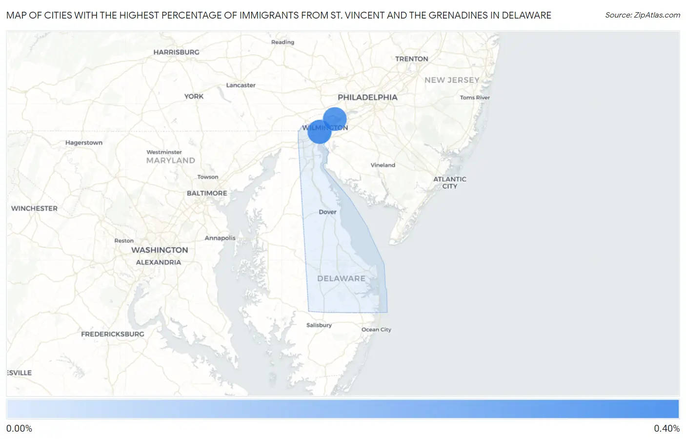 Cities with the Highest Percentage of Immigrants from St. Vincent and the Grenadines in Delaware Map