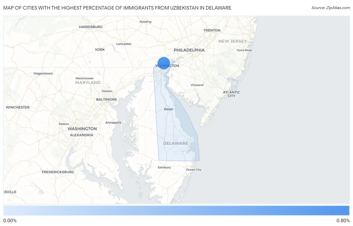 Cities with the Highest Percentage of Immigrants from Uzbekistan in Delaware Map