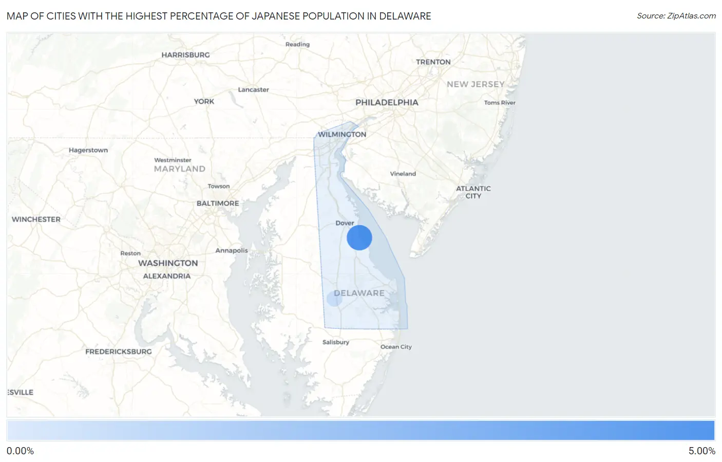 Cities with the Highest Percentage of Japanese Population in Delaware Map