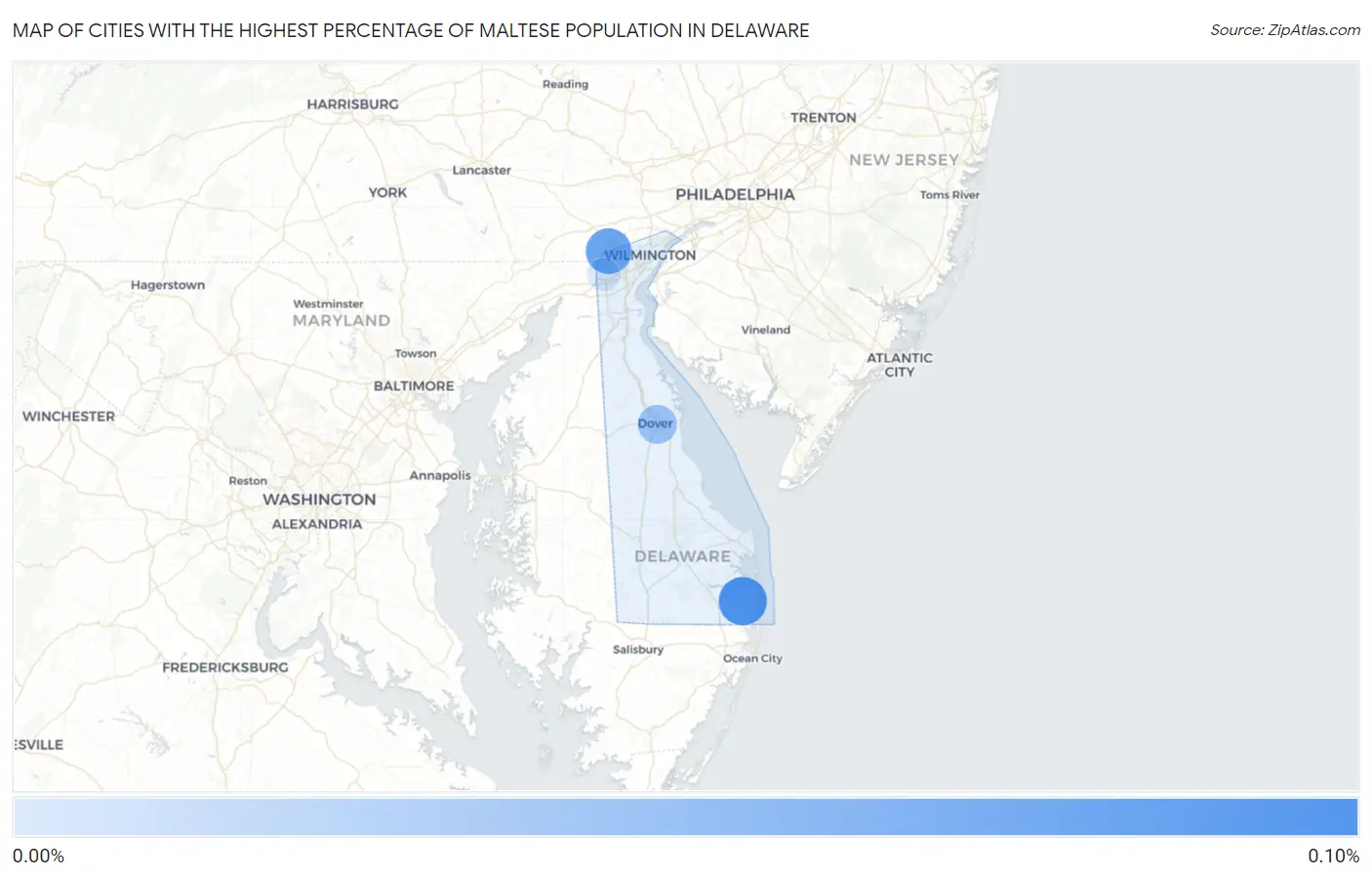 Cities with the Highest Percentage of Maltese Population in Delaware Map
