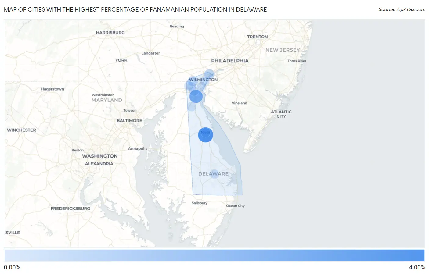 Cities with the Highest Percentage of Panamanian Population in Delaware Map