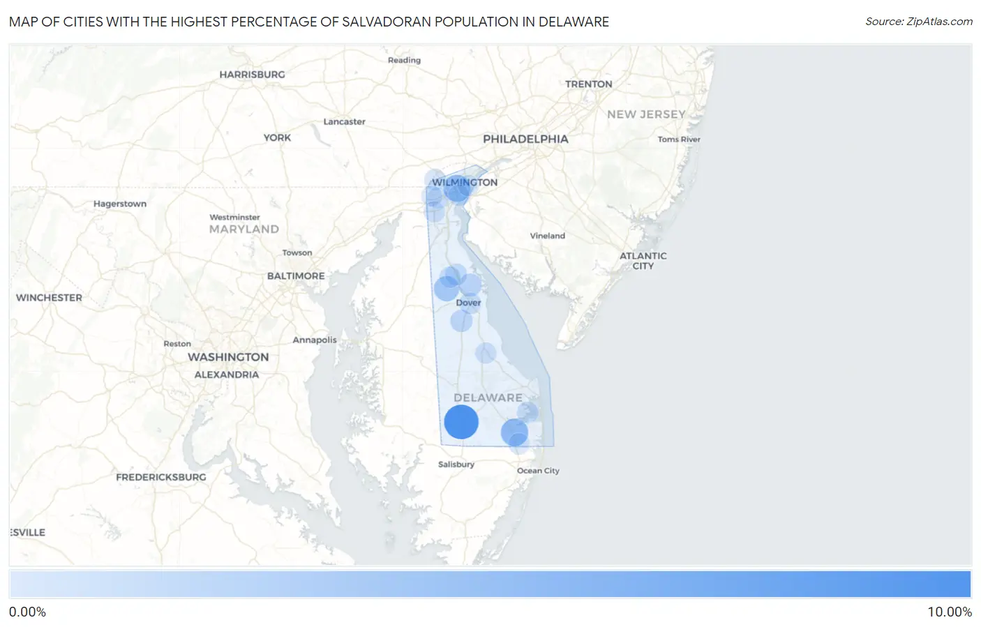 Cities with the Highest Percentage of Salvadoran Population in Delaware Map