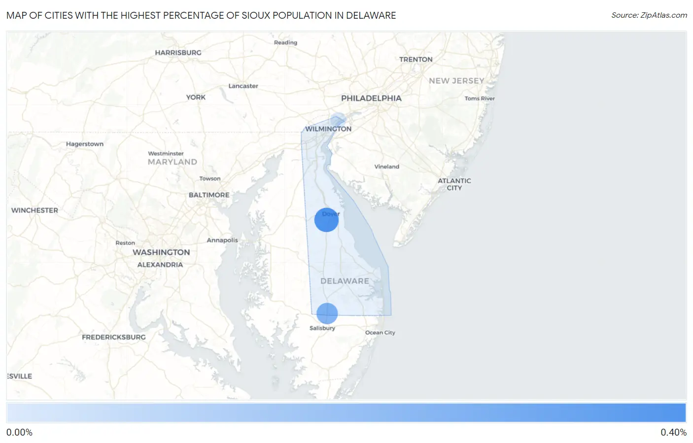 Cities with the Highest Percentage of Sioux Population in Delaware Map