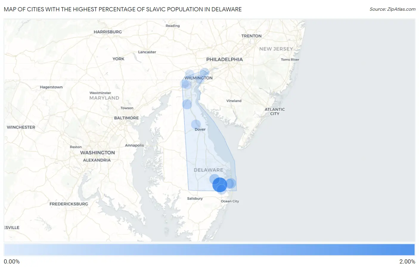 Cities with the Highest Percentage of Slavic Population in Delaware Map