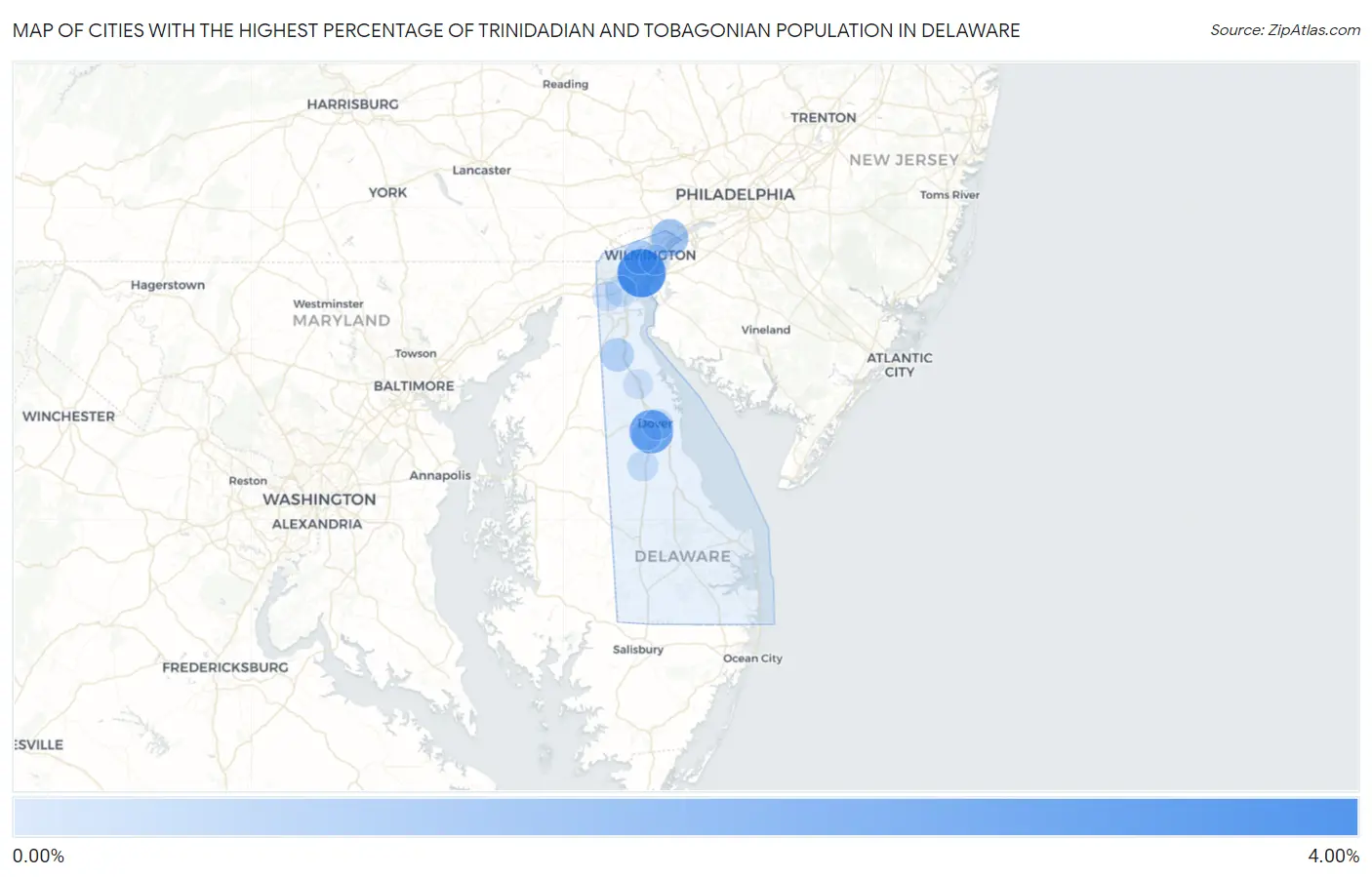 Cities with the Highest Percentage of Trinidadian and Tobagonian Population in Delaware Map