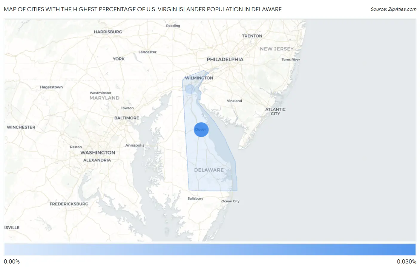 Cities with the Highest Percentage of U.S. Virgin Islander Population in Delaware Map