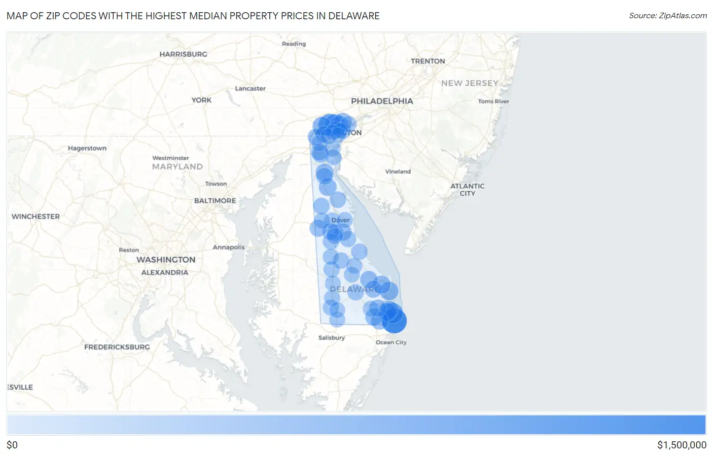 Zip Codes with the Highest Median Property Prices in Delaware Map